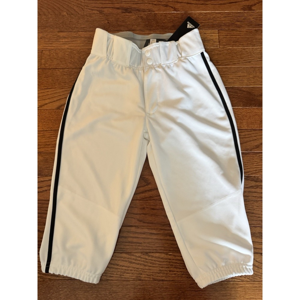 Adidas Youth Baseball Pants White Black Piped Size 11-12Y NWT